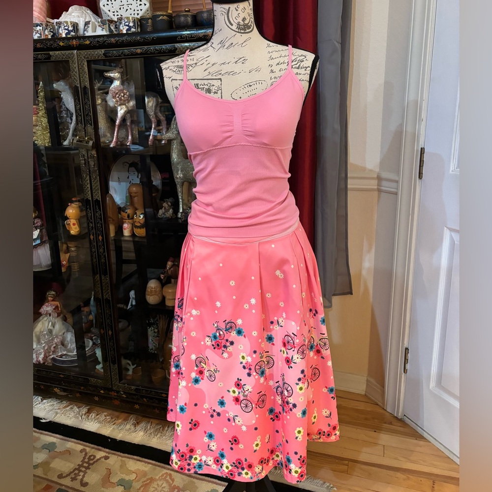 Lindy Bop Gerdie Pink Bicycle Midi Skirt